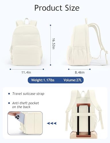Uselike Travel Backpack for Women, 15.6 Inch Laptop Backpack, Quilted College Bookbag, Cute Work Backpacks, Water Resistant - Image 4