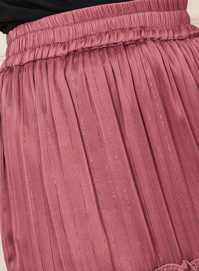 Styli Styli Lurex Striped Ruffle Detail Tiered Maxi Skirt