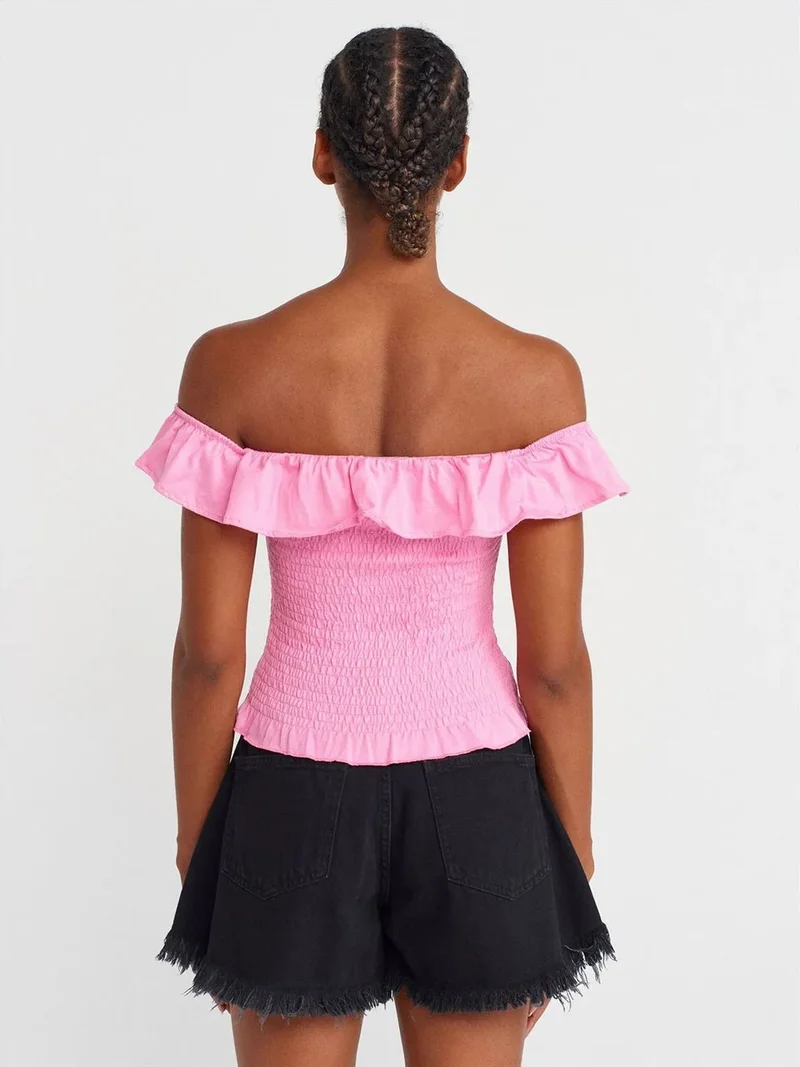 ديلفين Dilvin Women's Off-Shoulder Ribbed Crop Blouse