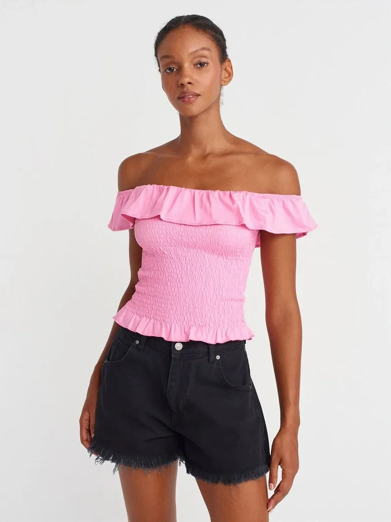 ديلفين Dilvin Women's Off-Shoulder Ribbed Crop Blouse