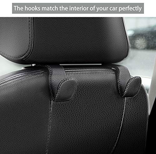 AMVOYOA Headrest Hooks for Car, Back Seat Organizer Black Leather Hanger Holder Hook, for Hanging Purses and Bags and Coats, Pack of 2 - Image 2