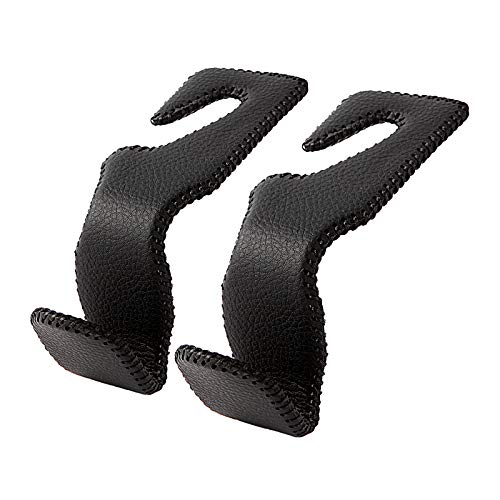 AMVOYOA Headrest Hooks for Car, Back Seat Organizer Black Leather Hanger Holder Hook, for Hanging Purses and Bags and Coats, Pack of 2 - Image 1