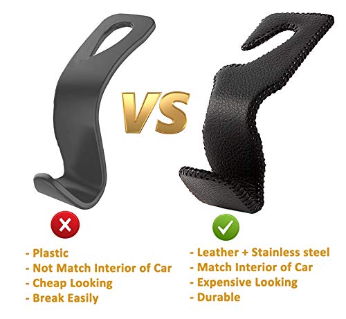 AMVOYOA Headrest Hooks for Car, Back Seat Organizer Black Leather Hanger Holder Hook, for Hanging Purses and Bags and Coats, Pack of 2 - Image 5