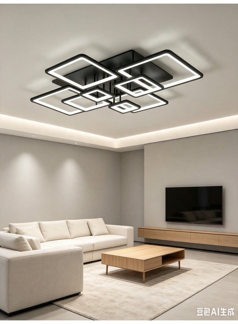 مصباح سقف LED عصري مربع الشكل باللون الأسود، مصباح سقف هندسي متعدد المربعات بتصميم مدمج، وحدة إضاءة سقفية مبتكرة بإطار قابل للتحكم في شدة الضوء، مناسب لغرف المعيشة وغرف النوم والممرات والإضاءة الداخلية للمنزل. - Image 4