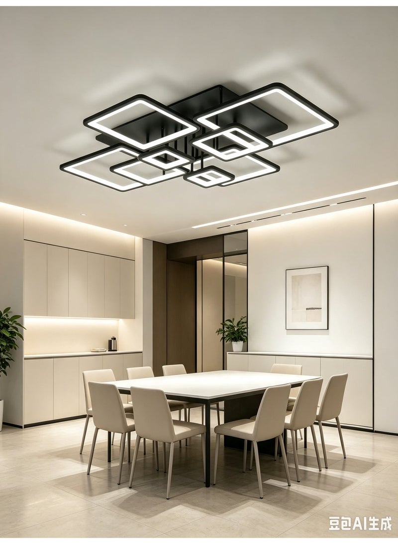 مصباح سقف LED عصري مربع الشكل باللون الأسود، مصباح سقف هندسي متعدد المربعات بتصميم مدمج، وحدة إضاءة سقفية مبتكرة بإطار قابل للتحكم في شدة الضوء، مناسب لغرف المعيشة وغرف النوم والممرات والإضاءة الداخلية للمنزل. - Image 1
