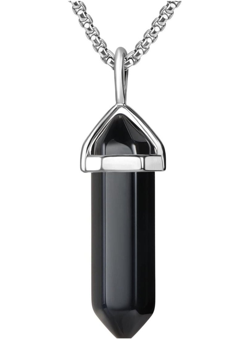 Generic - Black Onyx Necklace Crystal Necklace Gemstone Pendant Hexagonal Crystal Pendant - Image 1