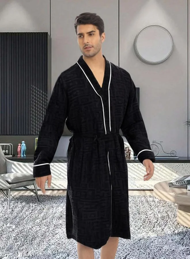 Take Two  Men Solid Piping Detail Belted Robe for Men | Best Price UAE
