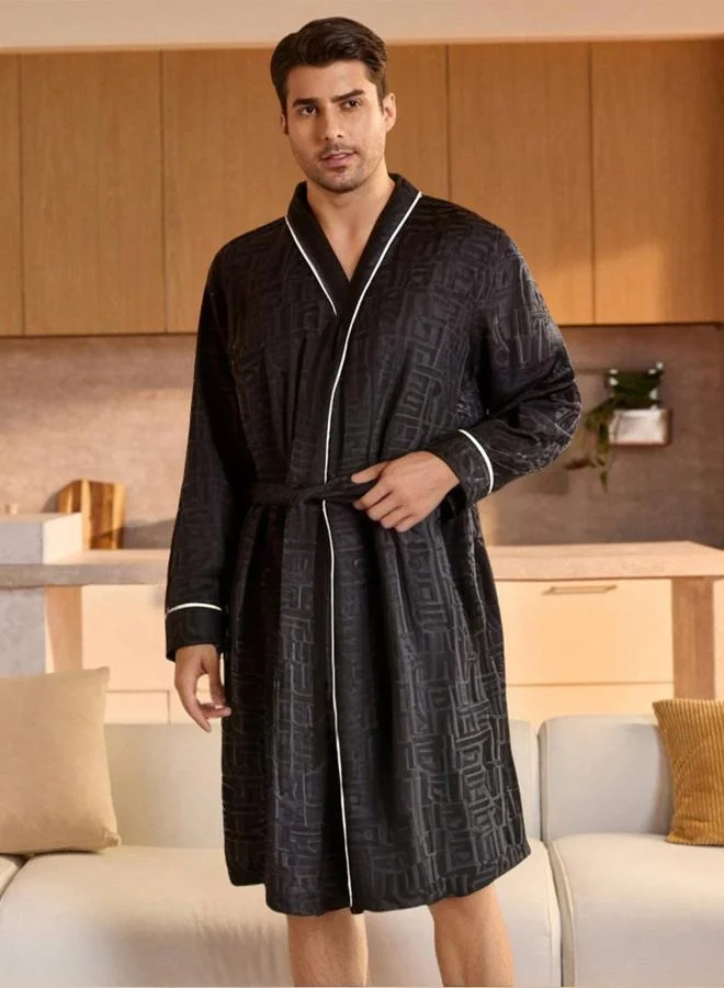 Take Two  Men Solid Piping Detail Belted Robe for Men | Best Price UAE