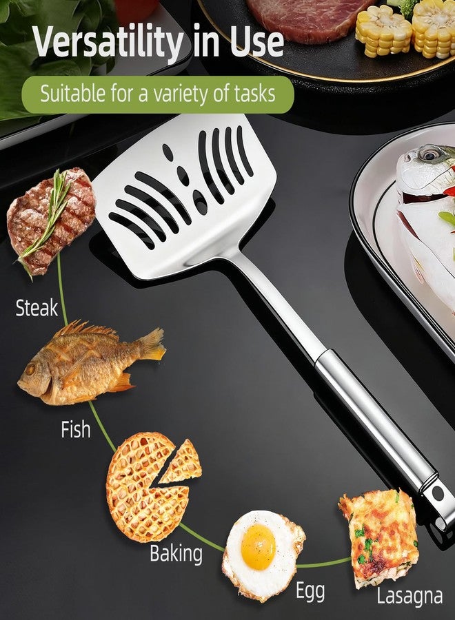 VEOOK Stainless Steel Fish Spatula,Fish Turner With Wide Slotted Head,Easy Flip & Serve, For Flipping Fish Egg Patties Fries Pancake Steak,Ergonomic Handle with Hanging Hole for Storage(FS-01) - Image 2