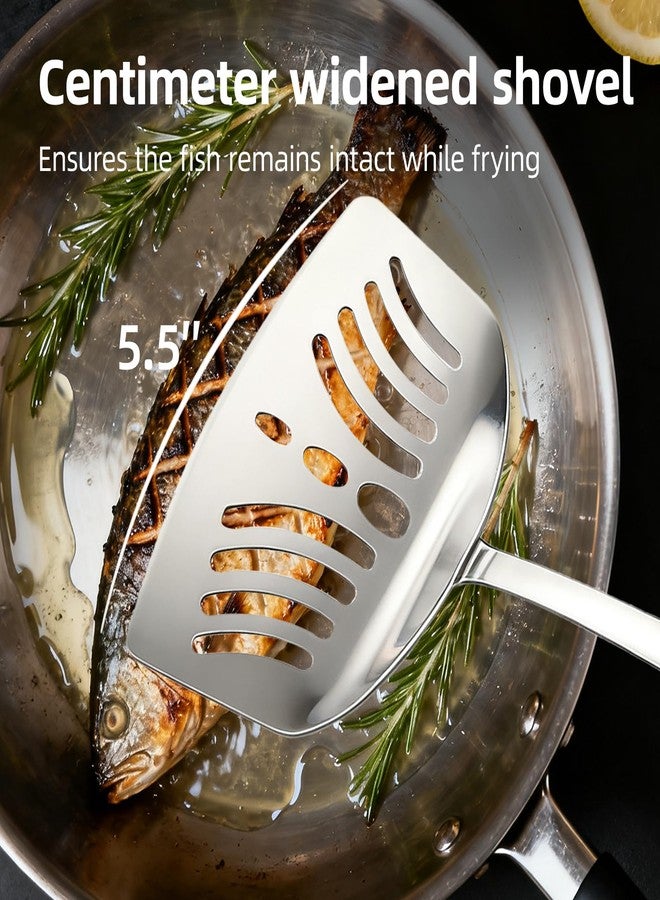 VEOOK Stainless Steel Fish Spatula,Fish Turner With Wide Slotted Head,Easy Flip & Serve, For Flipping Fish Egg Patties Fries Pancake Steak,Ergonomic Handle with Hanging Hole for Storage(FS-01) - Image 3