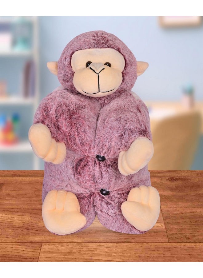Besties BESTIES Premium Fur Monkey Soft Toy Cum Pillow Maroon - Height 45 cm  - Image 1
