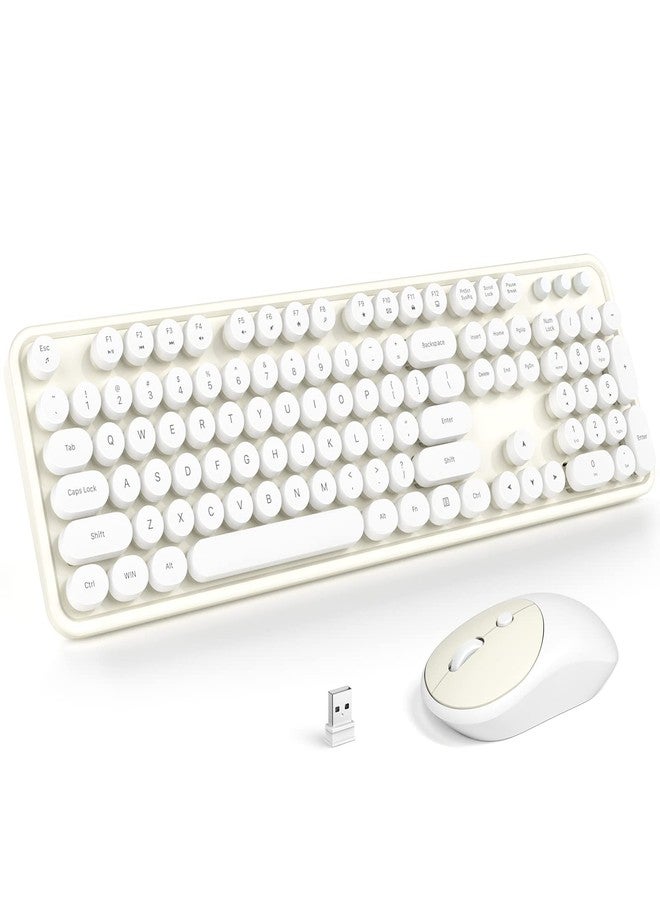 Atelus Wireless Keyboard and Mouse, Typewriter Full Size Keyboard with Number Pad and 2 in 1 USB Connected Mouse for Windows 7/8/10, Laptop, Desktop, PC, Computer (Off-White) - Image 1