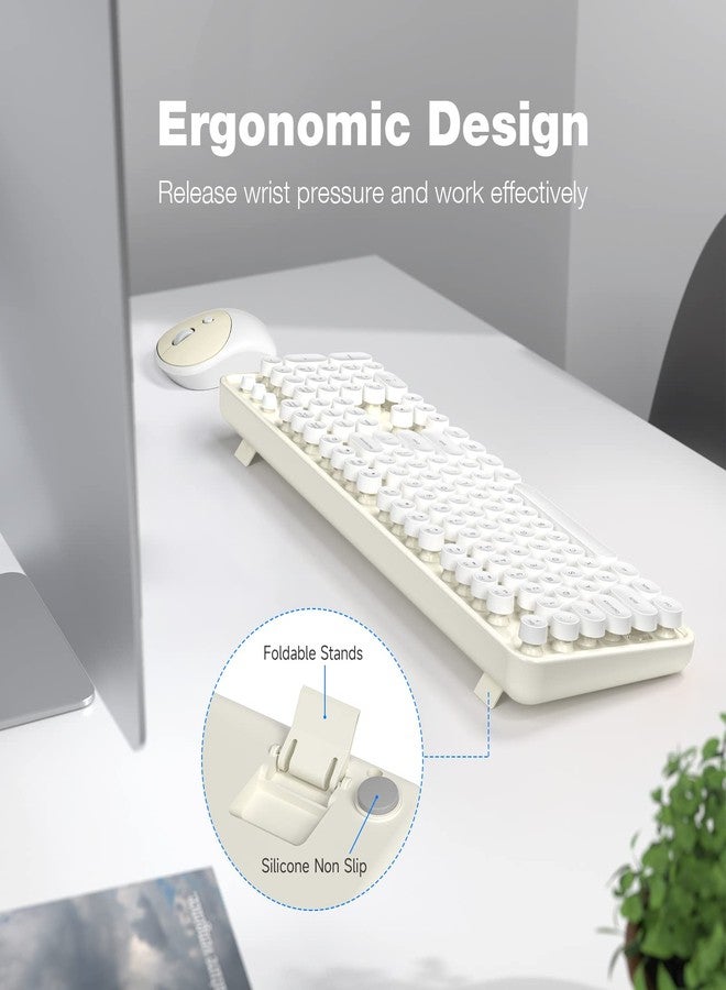 Atelus Wireless Keyboard and Mouse, Typewriter Full Size Keyboard with Number Pad and 2 in 1 USB Connected Mouse for Windows 7/8/10, Laptop, Desktop, PC, Computer (Off-White) - Image 5