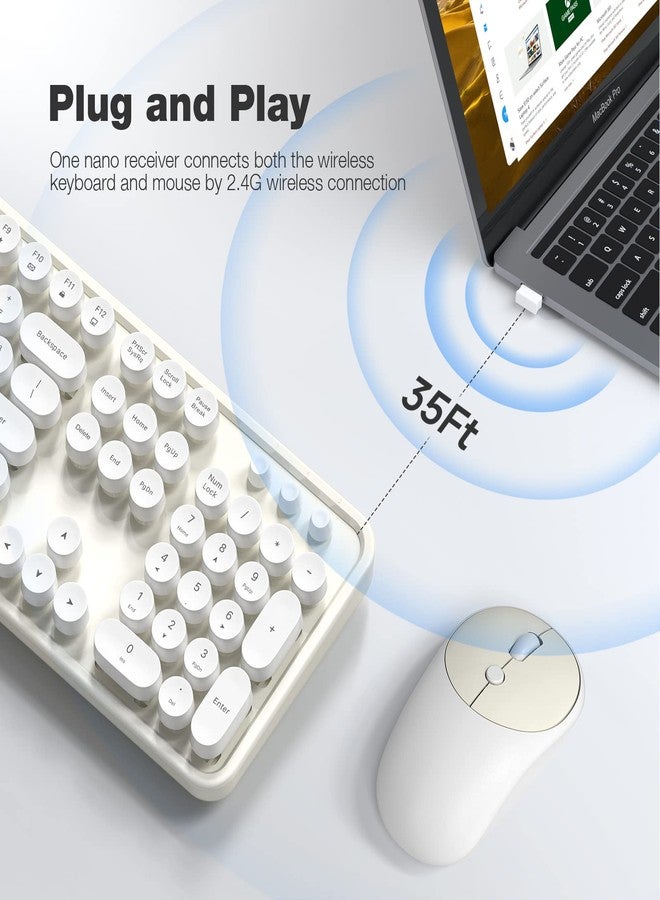 Atelus Wireless Keyboard and Mouse, Typewriter Full Size Keyboard with Number Pad and 2 in 1 USB Connected Mouse for Windows 7/8/10, Laptop, Desktop, PC, Computer (Off-White) - Image 2