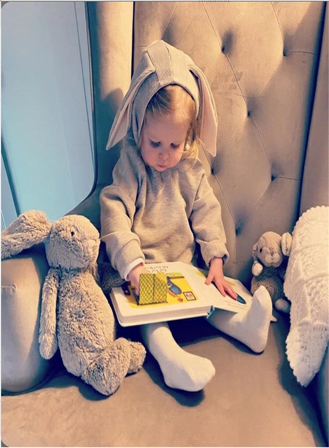 Rtnnsbbfcm My First Baby Boy Girl Easter Outfit Bunny Ears Hoodie Bubble Romper Newborn Onesie Easter Clothes (Easter Baby Bunny Ears Gray, 3-6 Months) - Image 3