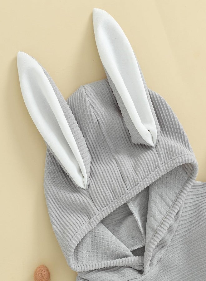 Rtnnsbbfcm My First Baby Boy Girl Easter Outfit Bunny Ears Hoodie Bubble Romper Newborn Onesie Easter Clothes (Easter Baby Bunny Ears Gray, 3-6 Months) - Image 5