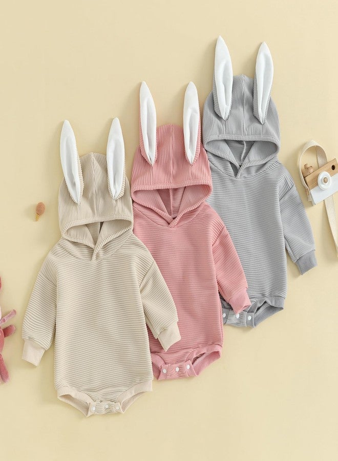Rtnnsbbfcm My First Baby Boy Girl Easter Outfit Bunny Ears Hoodie Bubble Romper Newborn Onesie Easter Clothes (Easter Baby Bunny Ears Gray, 3-6 Months) - Image 4