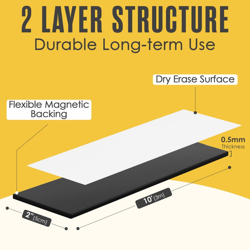 Houseables Magnetic Strip, Magnetic Tape, Magnet Tape, Magnet Roll, Dry Erase Label, Strips for White Board, Write On Labels, Whiteboard Sheet, Dry Erase Sheet, Writable, Wipe Off, Blank, 2 IN x 10 FT - Image 2