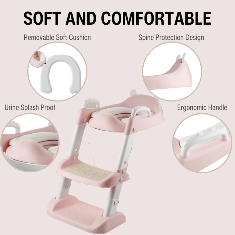 PandaEar Toilet Potty Training Seat with Step Stool Ladder, Comfortable Safe Potty Seat with Anti-Slip Pads Ladder for Kids Boys Girls Toddlers (Pink) - Image 2