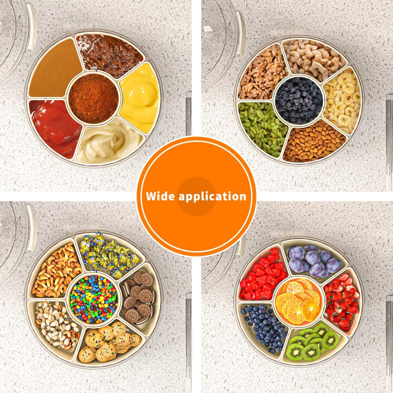 riyeloi Divided Serving Tray with Lid and Handle, Stackable Snackle Box Container for Fruits Candy Organizer, Portable Spinning Rounded Veggie Tray for Kitchen, Party, Trave and Picnic-1 PACK - Image 3