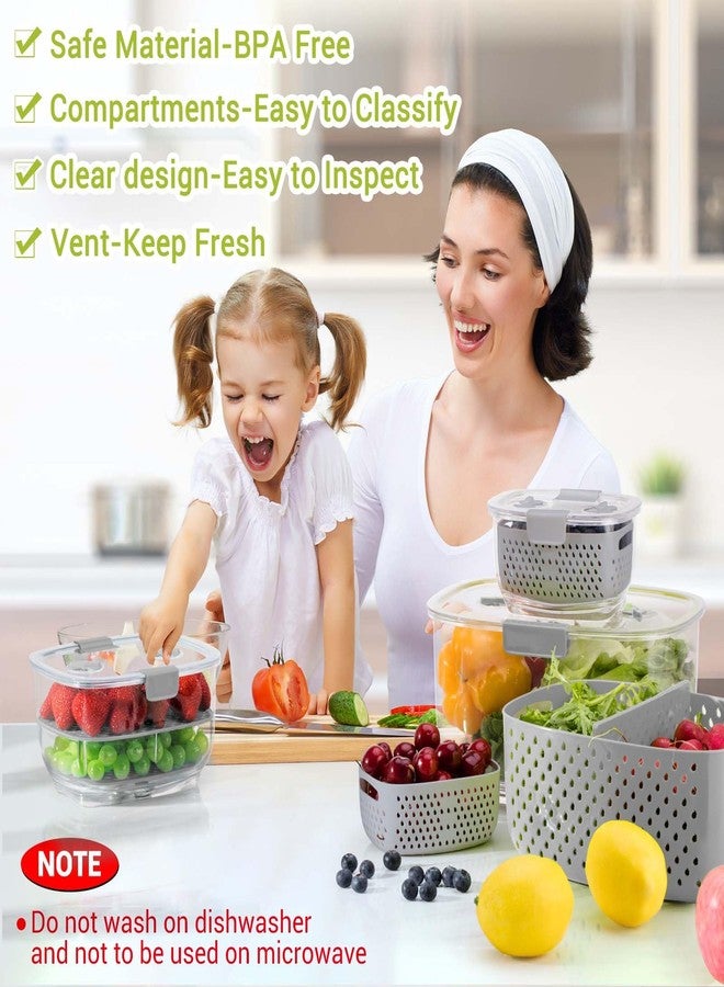 Luxear 3 Pack Fruit Vegetable Storage Containers BPA Free Refrigerator Container Divided Salad Container Fridge Organizer Used to Store Fruit and Vegetable Containers - Image 3