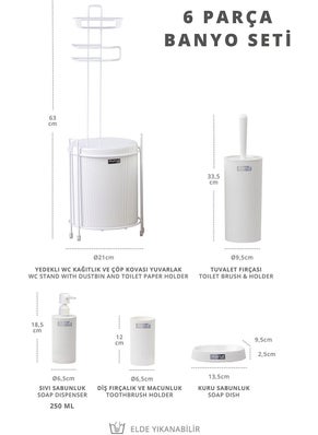 ‎okyanus Home Ocean Home White Mina Replacement WC Paper Holder and 6 Piece Bathroom Set  - Image 4