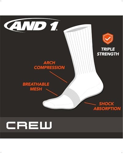 AND1 Men's Crew Socks - 12 Pack Performance Cushion Comfort Crew Socks - Breathable Athletic Socks for Men (6-12.5), Size 6-12.5, White - Image 2
