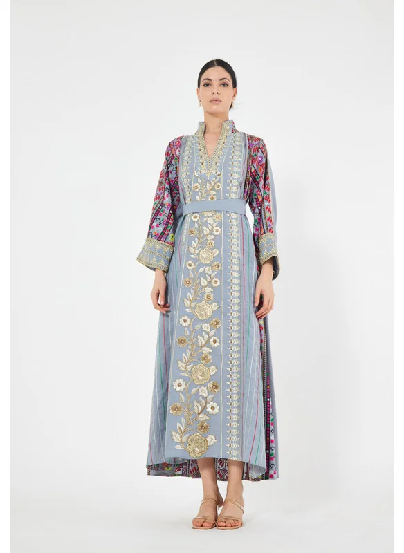 ذوق Mandarin Collar Embroidered Jalabiya