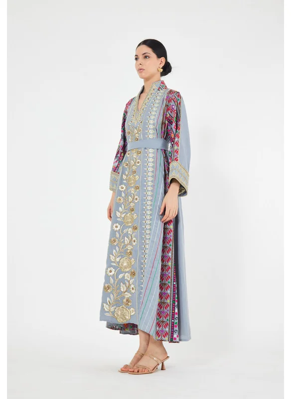 ذوق Mandarin Collar Embroidered Jalabiya