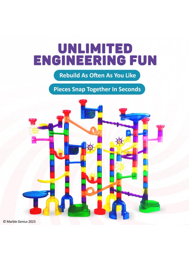 Marble Genius Marble Genius Marble Run - 300 Complete Pieces Maze Track Christmas Toys for Adults, Teens, Toddlers & Kids Aged 4-8 Years Old, (181 Translucent Marbulous Pieces + 119 Glass-Marble Set), Extreme Set  - Image 3