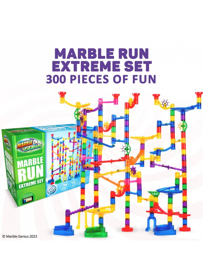 Marble Genius Marble Genius Marble Run - 300 Complete Pieces Maze Track Christmas Toys for Adults, Teens, Toddlers & Kids Aged 4-8 Years Old, (181 Translucent Marbulous Pieces + 119 Glass-Marble Set), Extreme Set  - Image 1