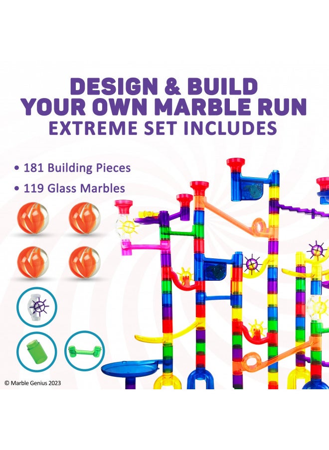 Marble Genius Marble Genius Marble Run - 300 Complete Pieces Maze Track Christmas Toys for Adults, Teens, Toddlers & Kids Aged 4-8 Years Old, (181 Translucent Marbulous Pieces + 119 Glass-Marble Set), Extreme Set  - Image 2