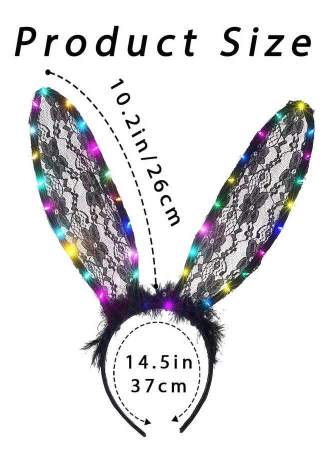 Foyte Black Bunny Ears Headband Light Up Lace Rabbit Headpiece Glowing Fluffy Headbands Long Ears Hair Accessories for Women Masquerade - Image 5