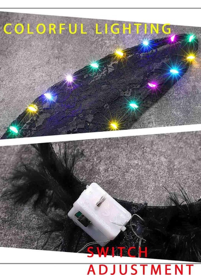 Foyte Black Bunny Ears Headband Light Up Lace Rabbit Headpiece Glowing Fluffy Headbands Long Ears Hair Accessories for Women Masquerade - Image 3