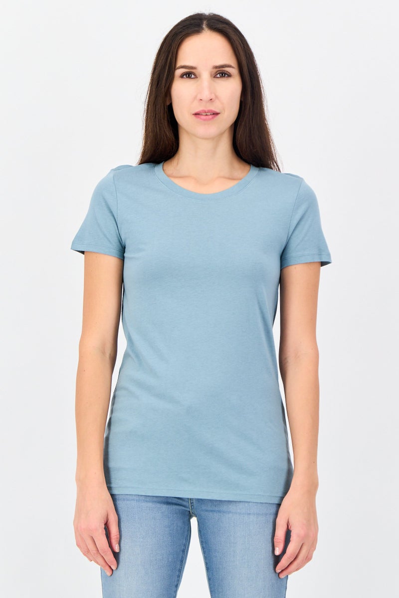 GAP Women Crew Neck Short Sleeve Plain T-Shirt, Slate Blue - Image 1
