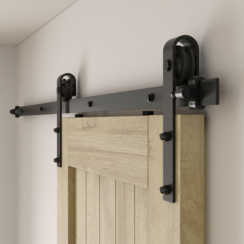 CCJH 6FT/72inch Sliding Barn Door Hardware Kit for Single Door Carbon Steel Black - Image 2