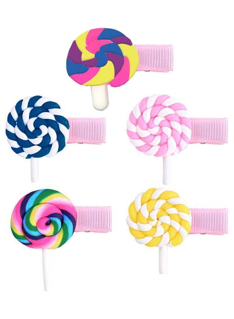 CATANES 5 Packs For Hair Clips Lollipop Colourful Flatback Polymer Hair Clips - Image 1