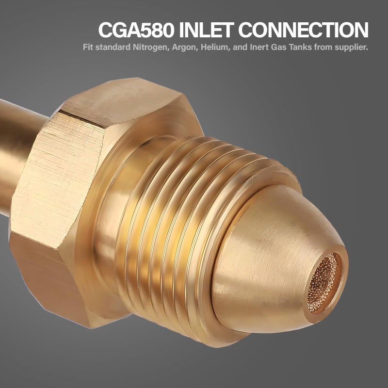 Tutor Auto Nitrogen Regulator with 0-600 PSI Delivery Pressure, 60" Hose CGA580 Inlet Connection and 1/4'' Male Flare Outlet Connection - Image 3