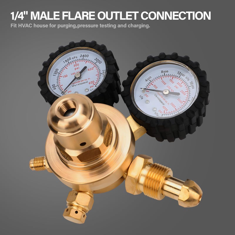 Tutor Auto Nitrogen Regulator with 0-600 PSI Delivery Pressure, 60" Hose CGA580 Inlet Connection and 1/4'' Male Flare Outlet Connection - Image 4