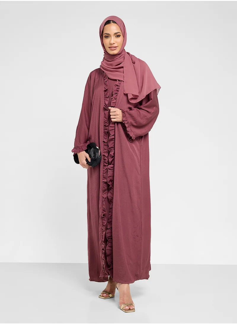 hayas closet Ruffle detail Abaya with Sheila