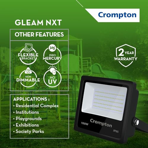 Crompton Gleam NXT 100 Watt Outdoor LED Flood Light | Wide Angle Beam| (Cool Day Light 6500K) - Pack of 1 - Image 3