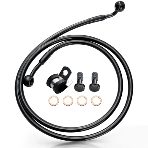 MoKitDora 445 Stainless Steel Braided Extended Front Brake Lines Oil Hose for Harley 2004up Sportster 2018up Softail Models 14 Handlebar without ABS Black - Image 1