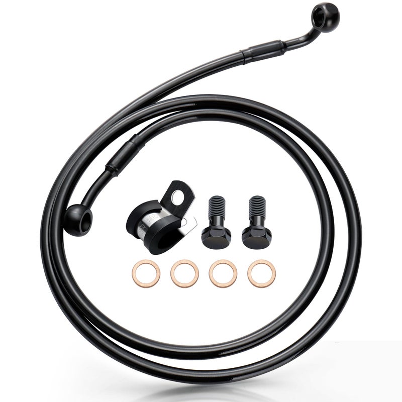 MoKitDora 445 Stainless Steel Braided Extended Front Brake Lines Oil Hose for Harley 2004up Sportster 2018up Softail Models 14 Handlebar without ABS Black - Image 2