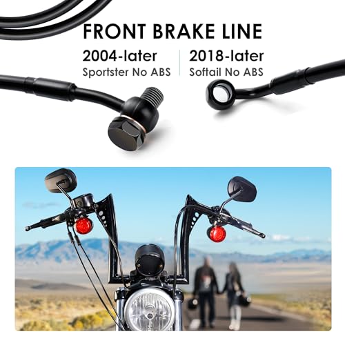 MoKitDora 445 Stainless Steel Braided Extended Front Brake Lines Oil Hose for Harley 2004up Sportster 2018up Softail Models 14 Handlebar without ABS Black - Image 3