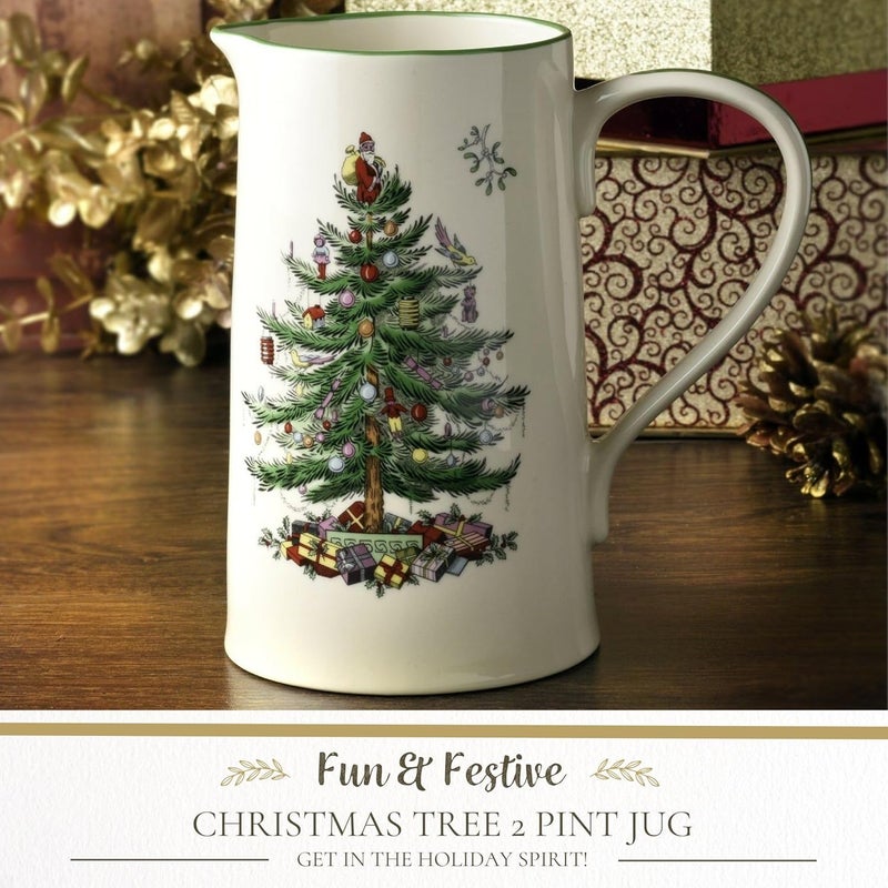 Spode Christmas Tree 32 Oz Porcelain Jug  Festive Holiday Kitchenware for Milk Cream Juice  Collectible  Elegant Tableware for Christmas Celebrations  Rustic Ceramic  Vintage Water Pitcher - Image 4