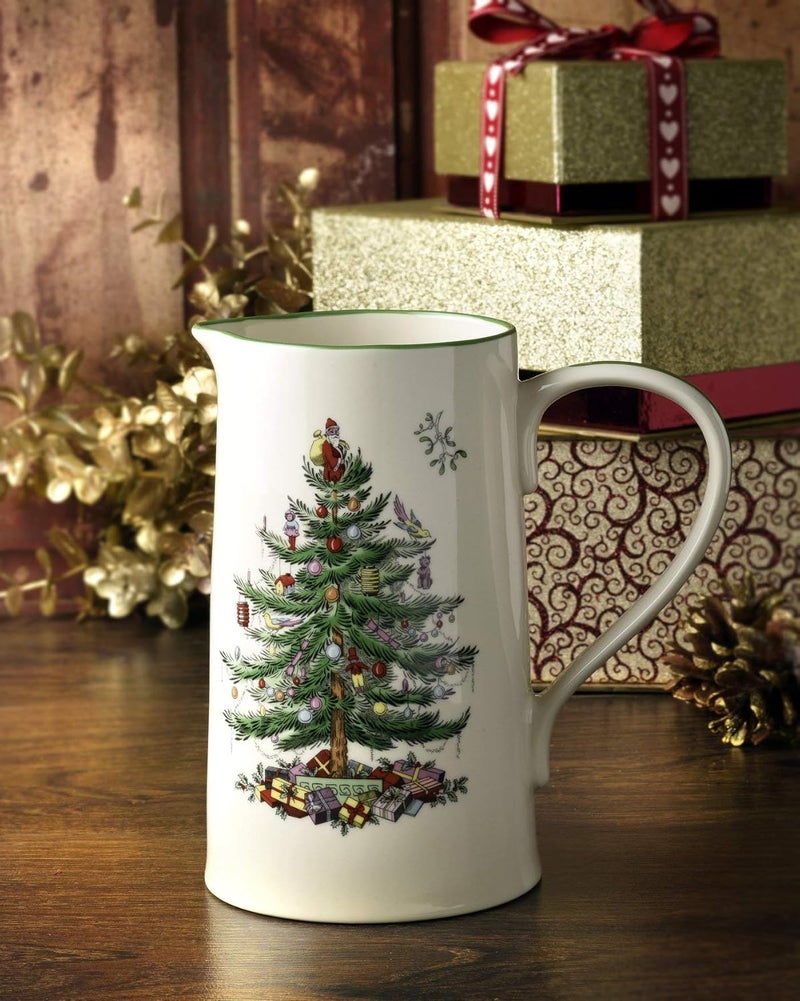 Spode Christmas Tree 32 Oz Porcelain Jug  Festive Holiday Kitchenware for Milk Cream Juice  Collectible  Elegant Tableware for Christmas Celebrations  Rustic Ceramic  Vintage Water Pitcher - Image 2
