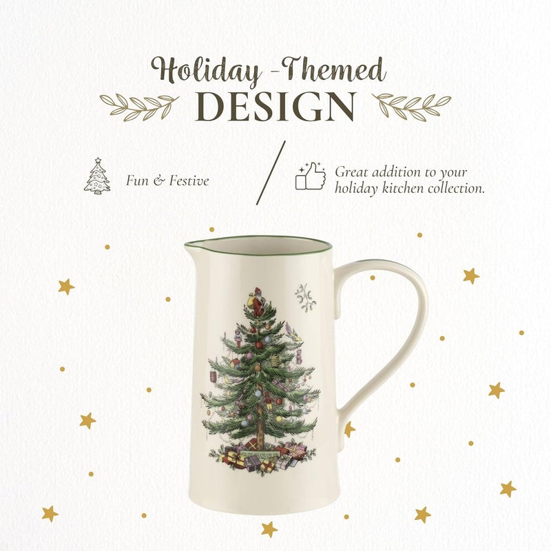 Spode Christmas Tree 32 Oz Porcelain Jug  Festive Holiday Kitchenware for Milk Cream Juice  Collectible  Elegant Tableware for Christmas Celebrations  Rustic Ceramic  Vintage Water Pitcher - Image 5