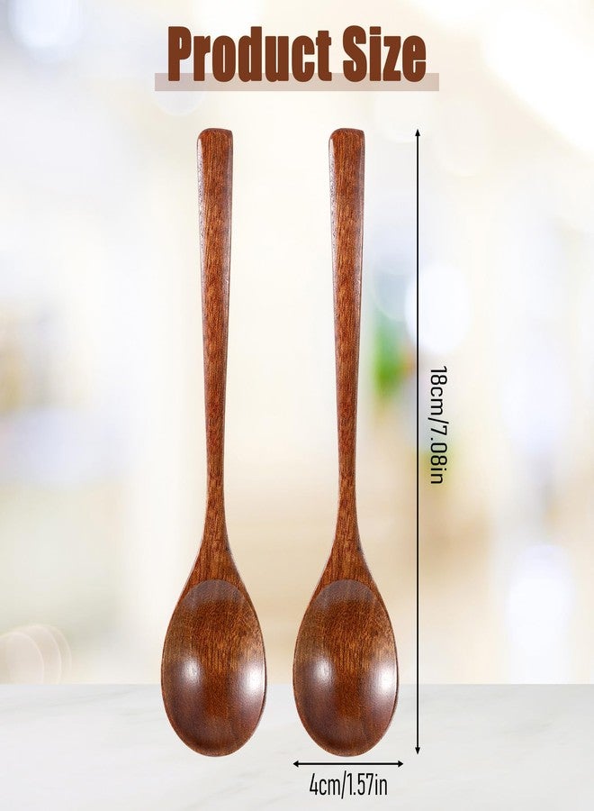 Zelphvt 2 Pcs Wooden Spoon for Eating, 7 Inch Wooden Soup Spoons Long Handle Woodens Serving Spoons for Tea, Coffee Desserts Cereal Cooking - Image 2