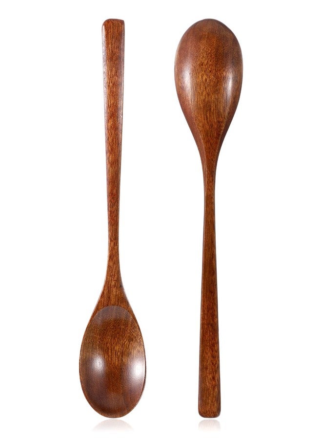 Zelphvt 2 Pcs Wooden Spoon for Eating, 7 Inch Wooden Soup Spoons Long Handle Woodens Serving Spoons for Tea, Coffee Desserts Cereal Cooking - Image 1