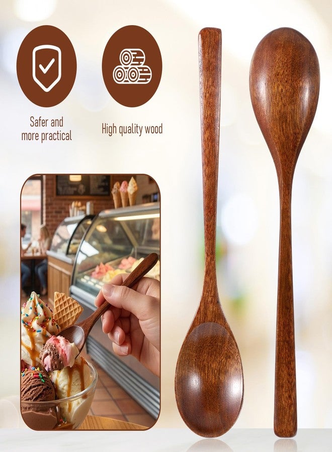 Zelphvt 2 Pcs Wooden Spoon for Eating, 7 Inch Wooden Soup Spoons Long Handle Woodens Serving Spoons for Tea, Coffee Desserts Cereal Cooking - Image 3